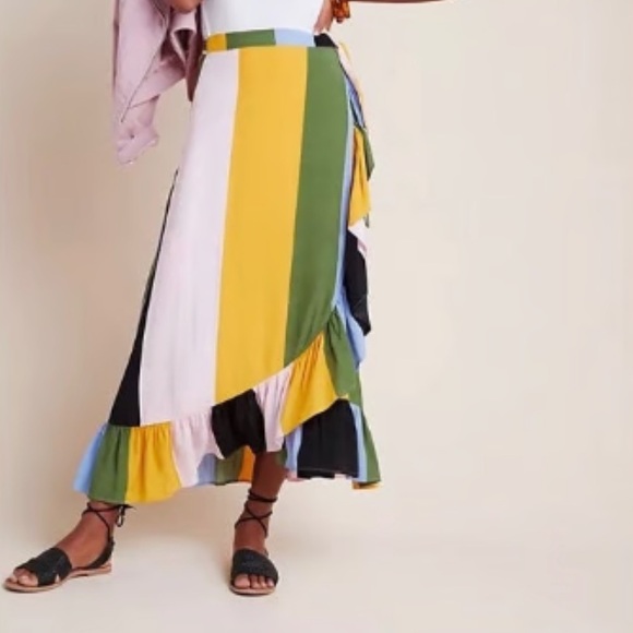 Anthropologie Dolan Mae Wrap Midi Skirt NWT – Colorblock Boho Chic XS - Picture 2 of 9